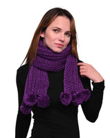 Chunky knit winter scarf with a woman wearing a purple scarf