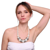 Chunky Pearl Necklace Statement Bridal Jewellery - Woman in White Dress and Necklace