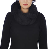 Chunky Plait Knitted Cowl Snood Scarf worn by woman in black outfit.