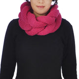 Woman wearing chunky plait knitted cowl snood scarf for Autumn & Winter