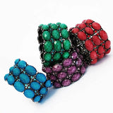 Chunky Vivid Metal Beads Bangle with Colorful Stones
