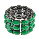 Green bracelet with black crystals and silver accents - Chunky Vivid Metal Beads Bangle - Statement Retro Bracelet Jewellery.