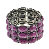 Chunky Vivid Metal Beads Bangle Statement Bracelet with Purple and Black Stones