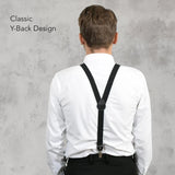 Boy wearing 25mm Y-Shape suspenders with leather trim