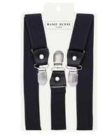 Classic black 25mm Y-shape suspenders with metal buckle and leather trim