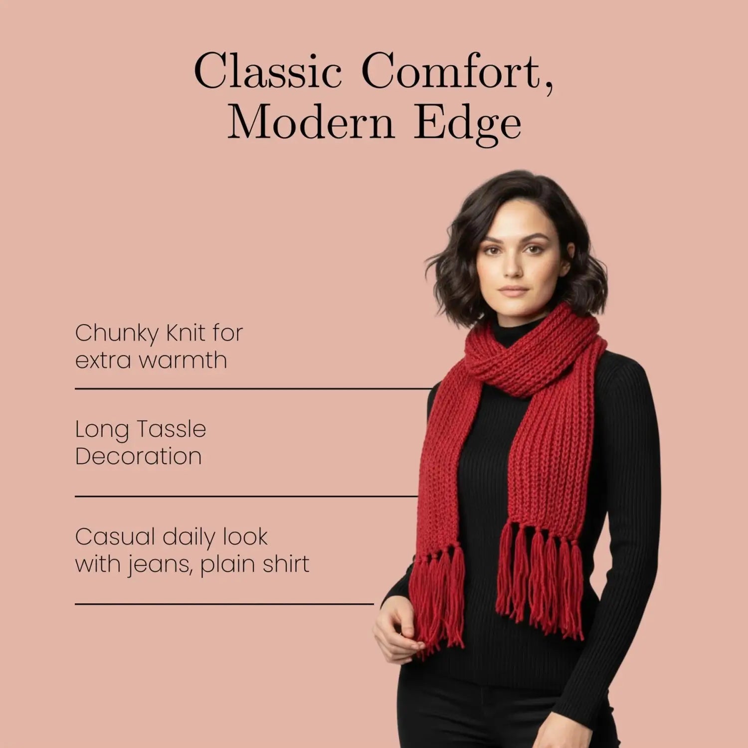 Classic Knitted with Tassel Autumn/Winter scarf Long Scarves - Knitted Scarves