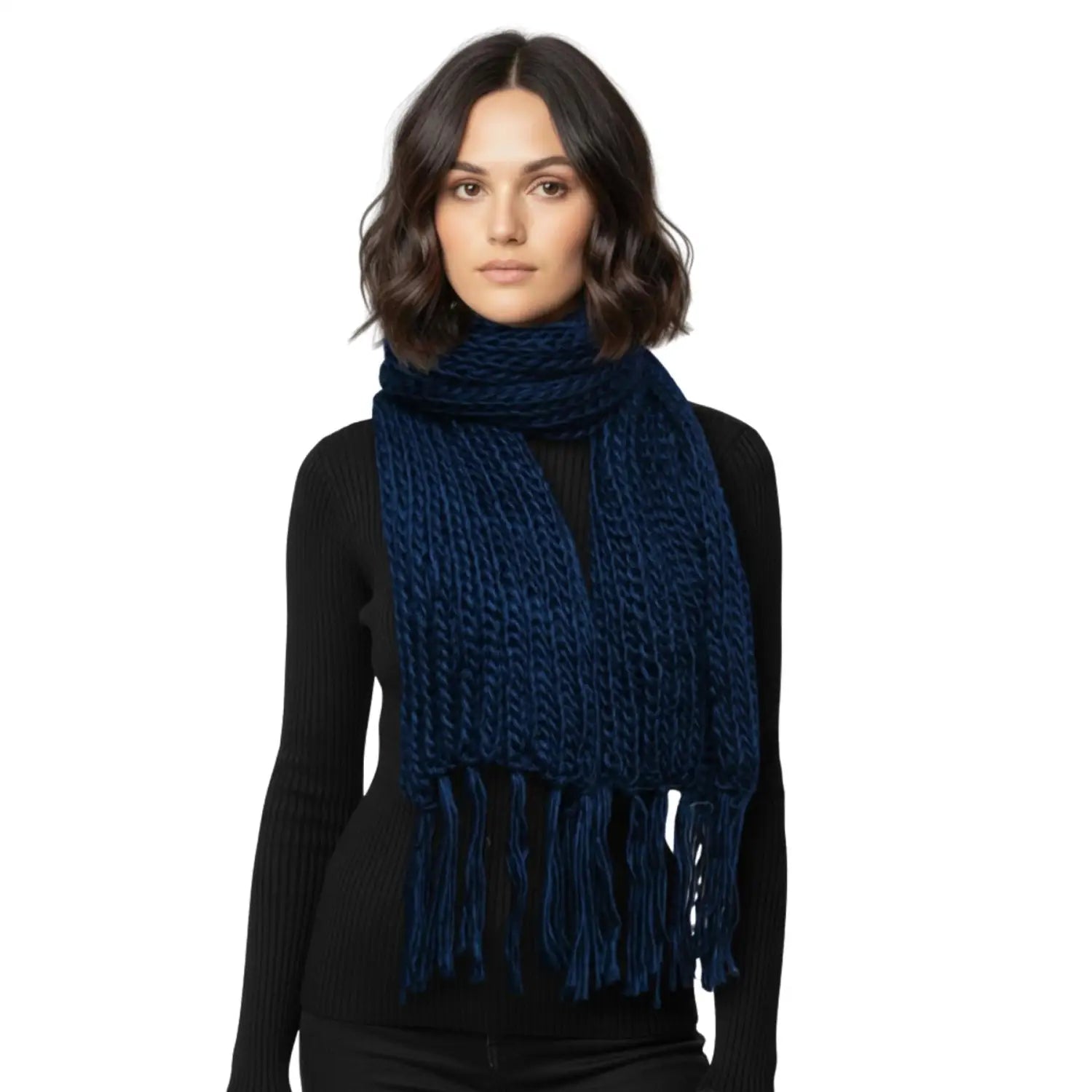 Classic Knitted with Tassel Autumn/Winter scarf Long Scarves - Royal Blue - Knitted Scarves
