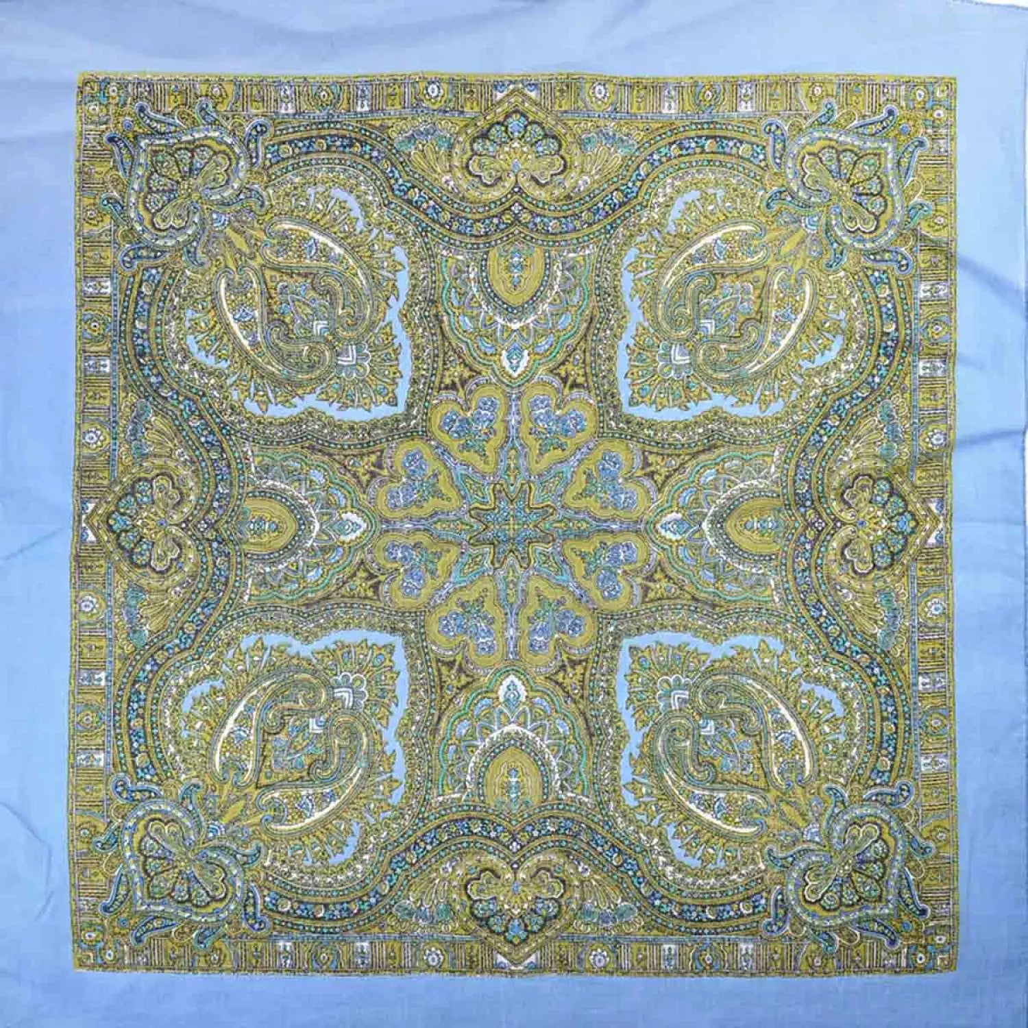 Classic Paisley Bandana - 100% Cotton Square in blue and green paisley print