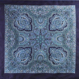Classic Paisley Bandana - 100% Cotton Square in Blue and Green Paisley Pattern