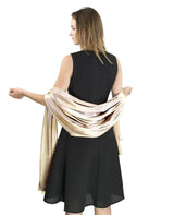 Woman in black dress with elegant satin shawl, Classic Plain Solid Satin Silk Feeling Scarf