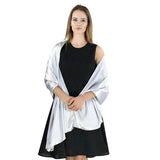 Woman in black dress with an elegant satin evening shawl, Classic Plain Solid Silk Scarf