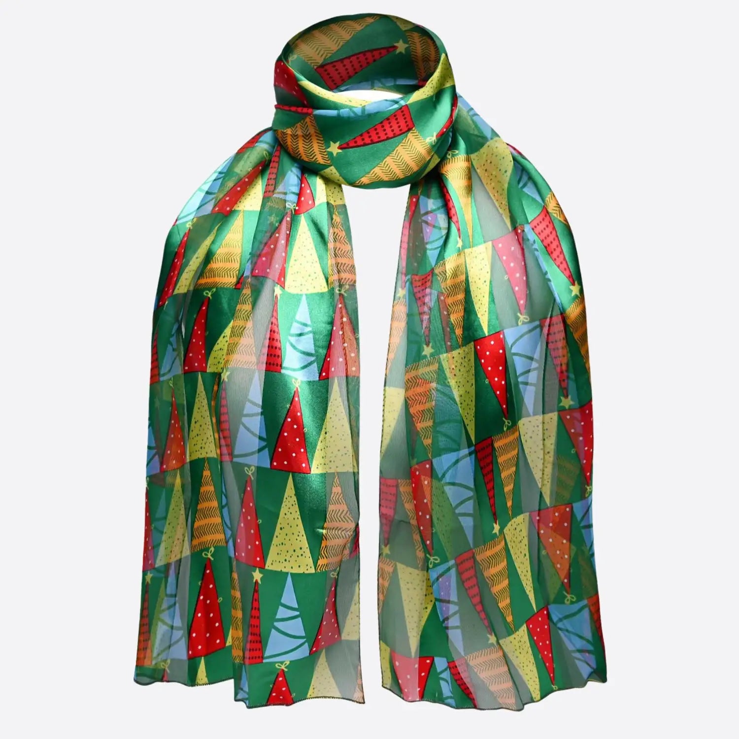 Colourful Christmas Tree Satin Stripe Scarf for Men & Women