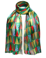 Colourful Christmas Tree Satin Stripe Scarf with Vibrant Pattern