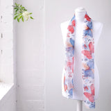 White scarf with colorful butterfly print chiffon design, elegant and lightweight