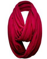 Red cotton blend jersey winter snood on white background