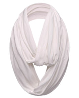 White cotton blend jersey winter snood scarf on white background.