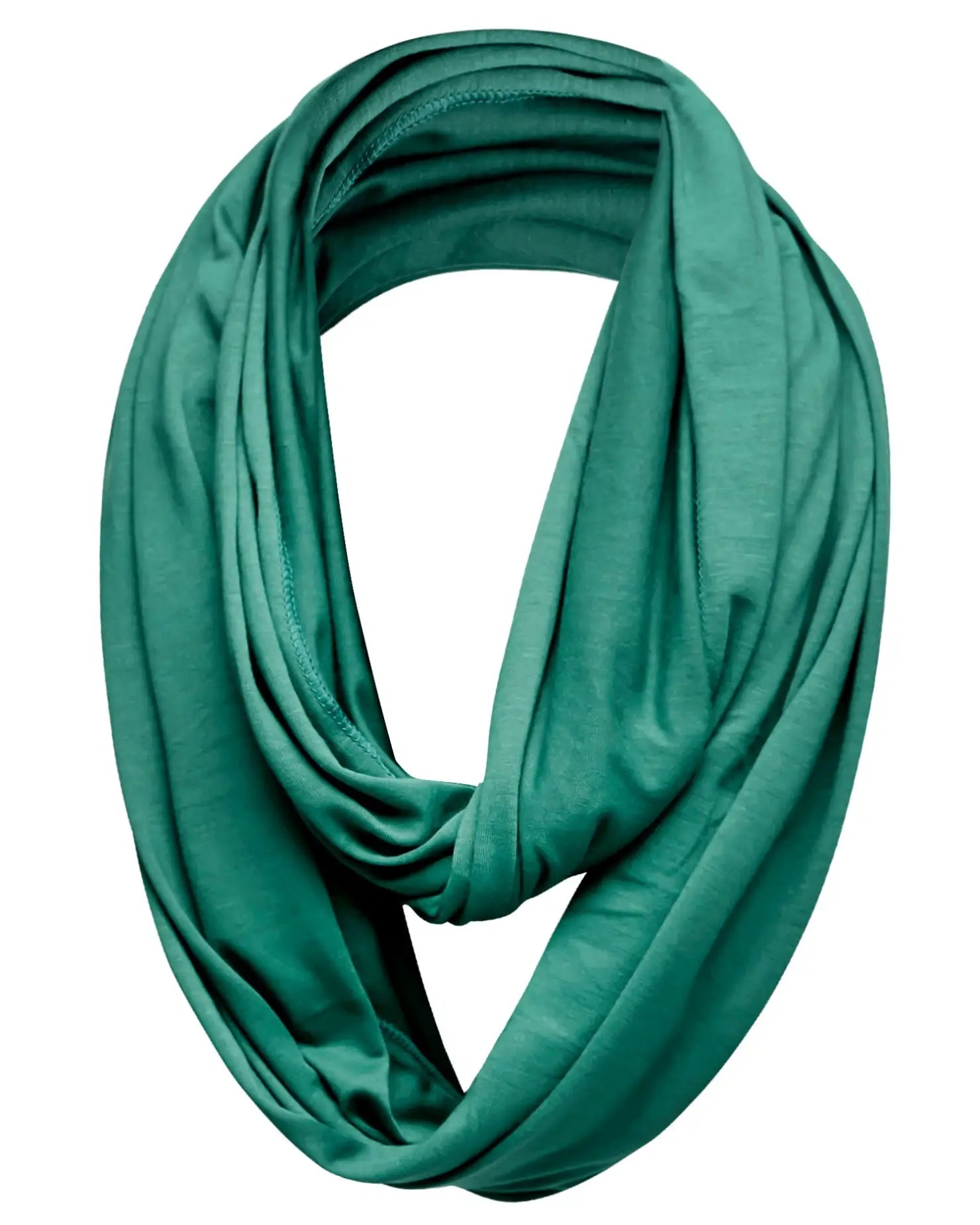 Green Cotton Blend Jersey Winter Snood: Cosy Scarf on White Background
