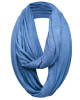 Blue cotton blend jersey winter snood scarf on white background