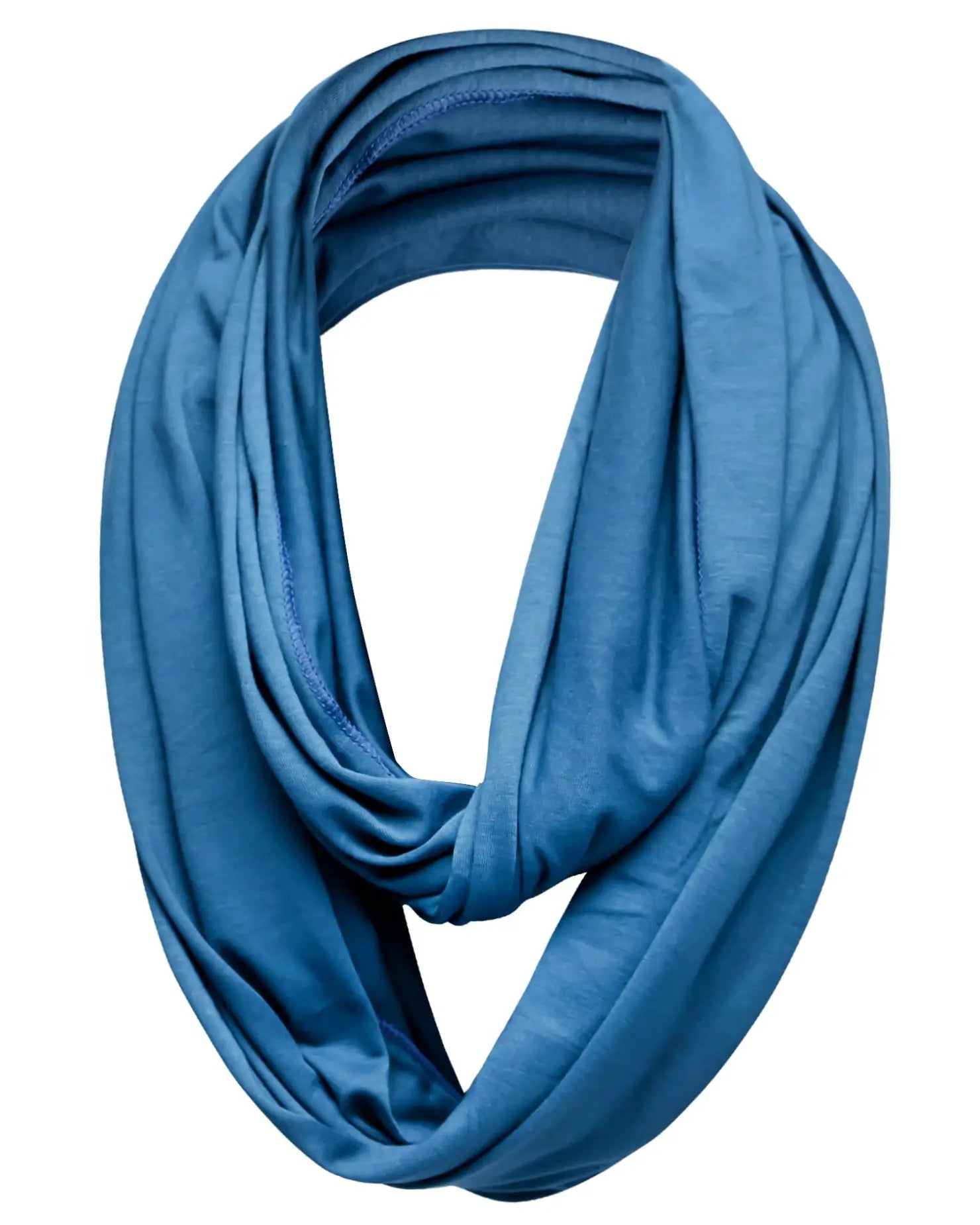 Cotton Blend Jersey Winter Snood: Blue Scarf on White Background