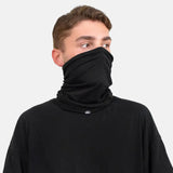 Man wearing black hoodie with white logo on hoodie from Cotton Sports Snood Multifunctional Neck Gaiter