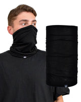 Man wearing black face mask and shirt with Cotton Sports Snood Neck Gaiter