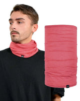 Man wearing pink jersey cotton neck gaiter snood