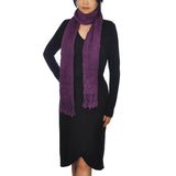 Crinkled Cotton Scarf with Tassels: Woman wearing a purple scarf