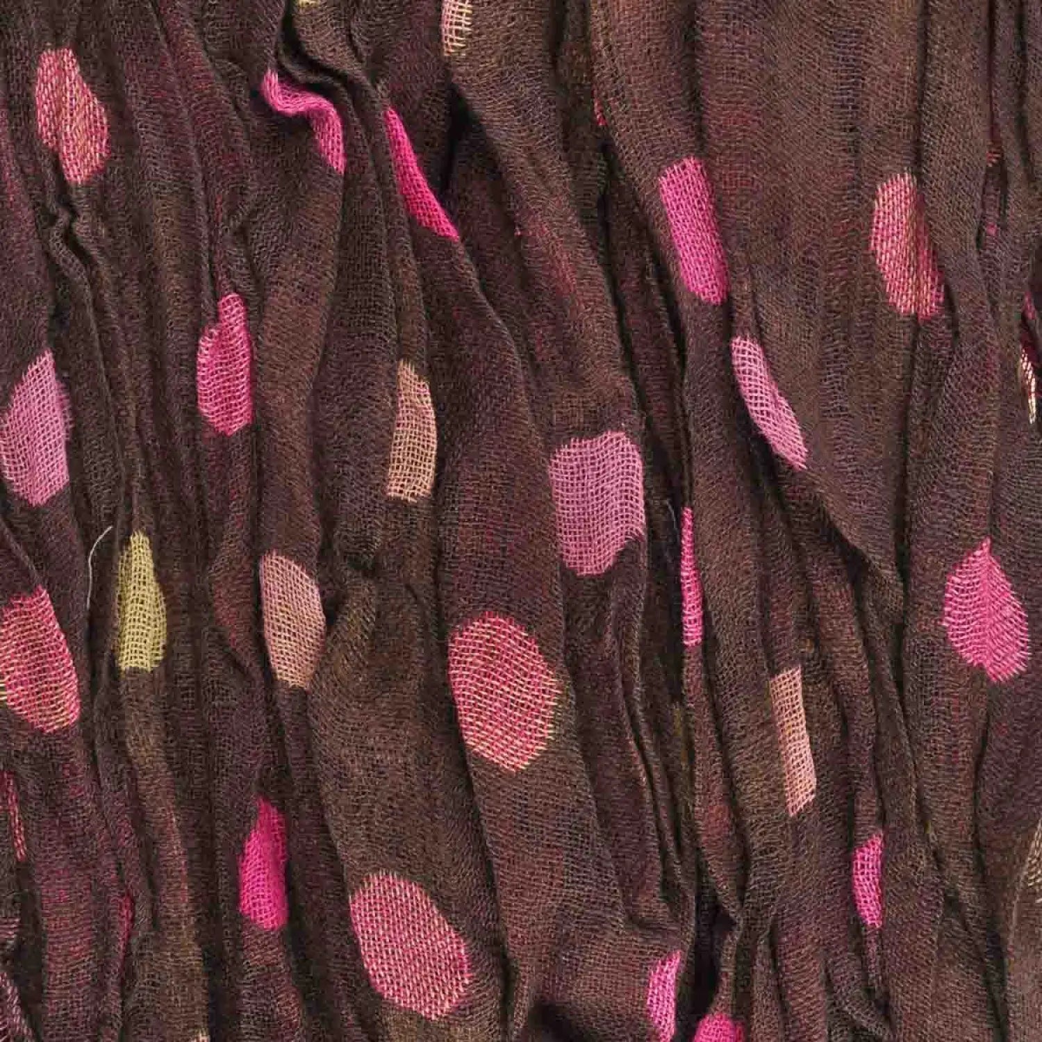 Crinkled polka dot print scarf with tassels