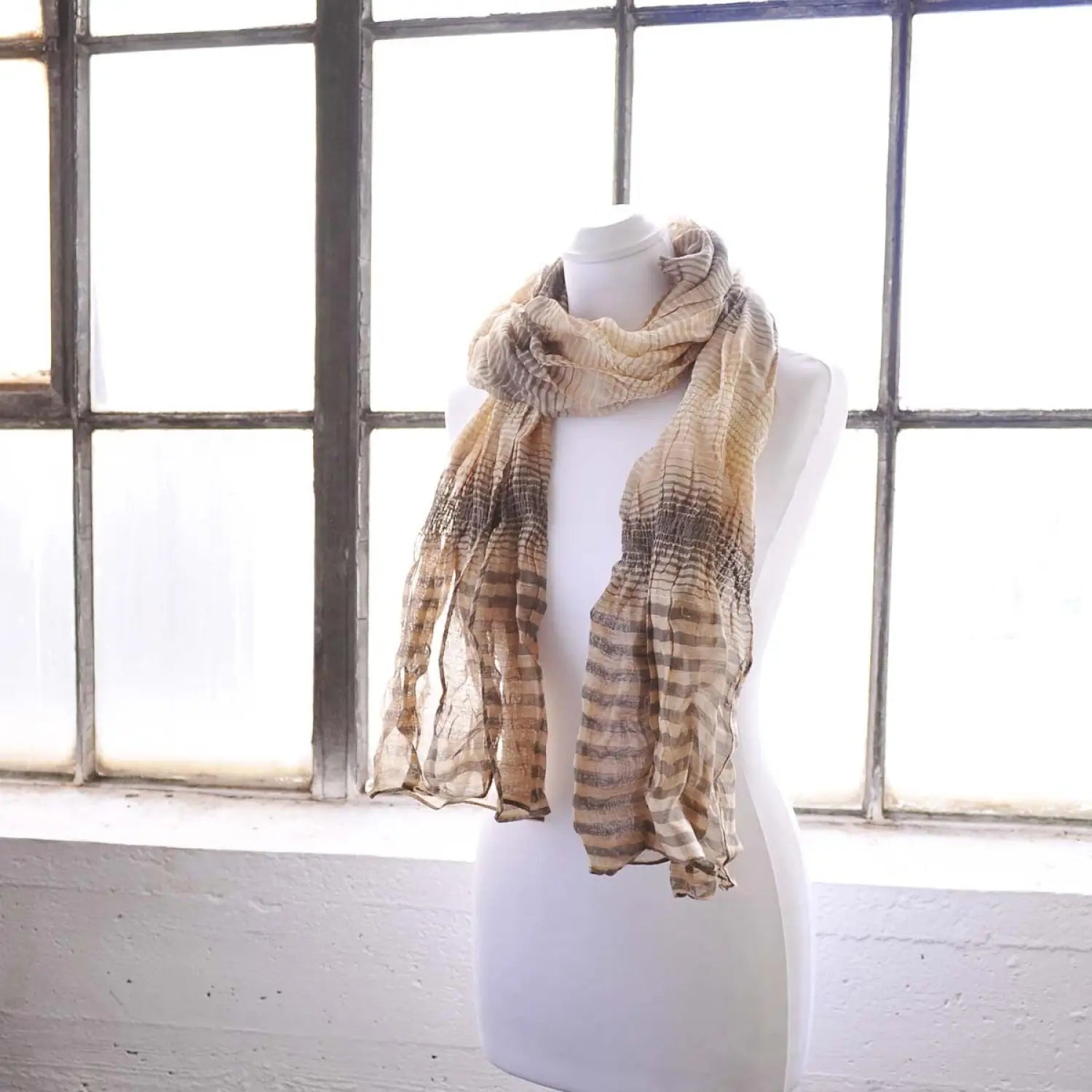 Crinkled striped lightweight scarf for spring and summer