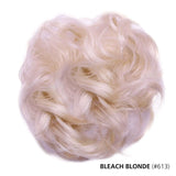 Curly messy bun hair scrunchie extension - pink wig on white background