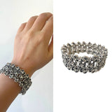 Antique Silver Beaded Bracelet with Diamante Rose Rhinestone