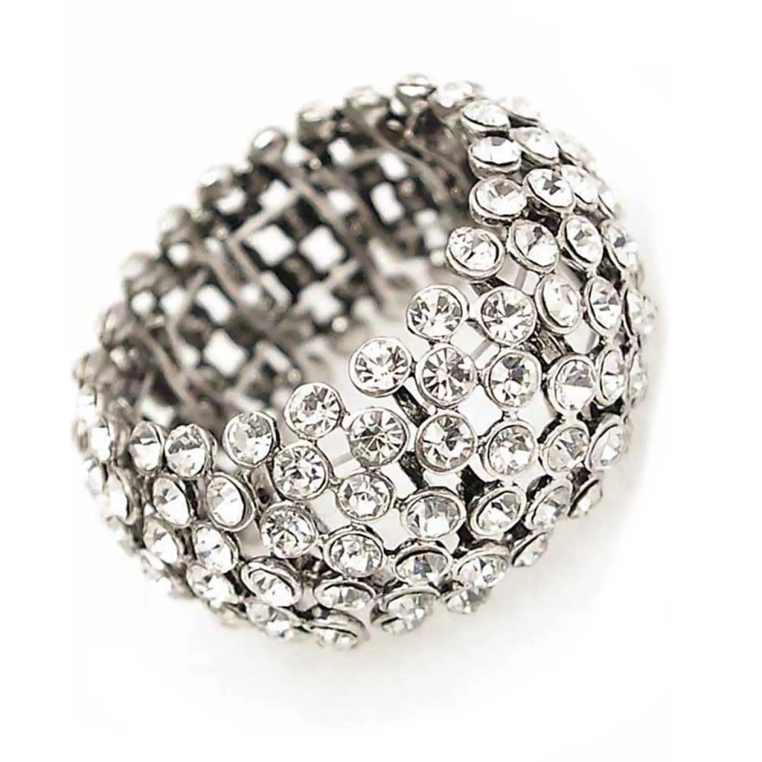 Diamante Rhinestone Crystal Platinum Ring, SEO-friendly alt text