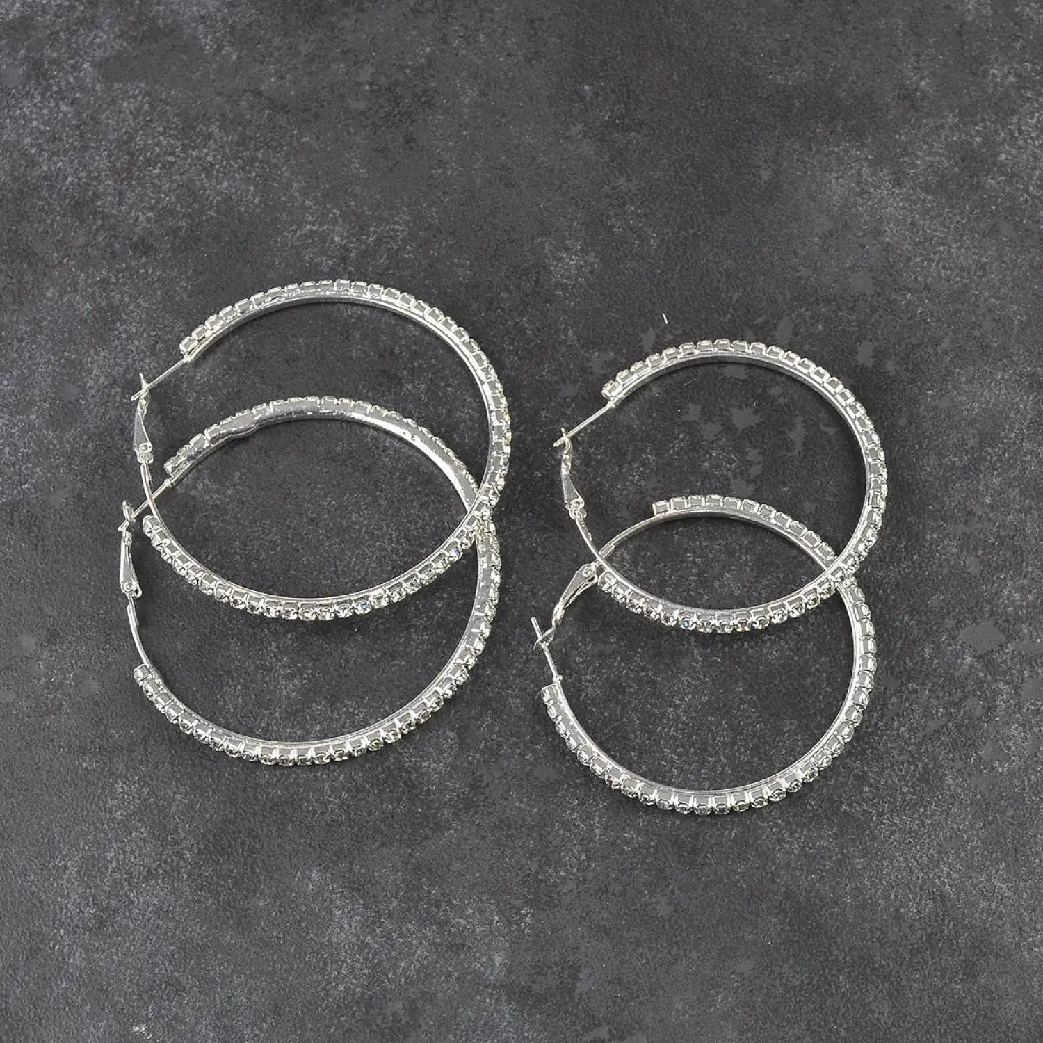 Silver hoop earrings with white crystals - Diamante Rhinestone Large Hoop Earrings