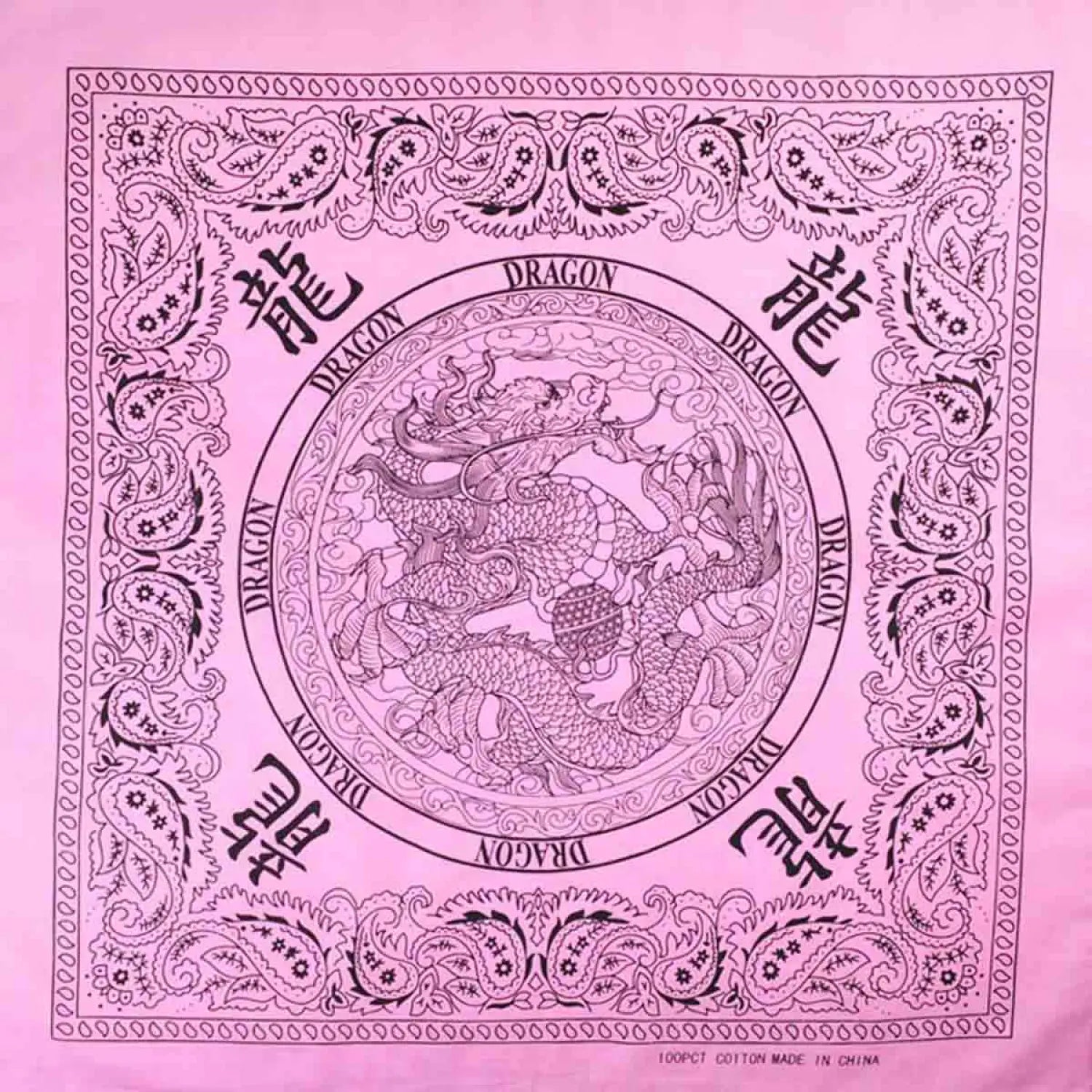 Dragon & Paisley Print Square Bandana in 100% Cotton featuring a woman in a floral pattern