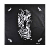 Dragon & Sword Print Bandana - 100% Cotton - Black and white dragon tattoo design on black background