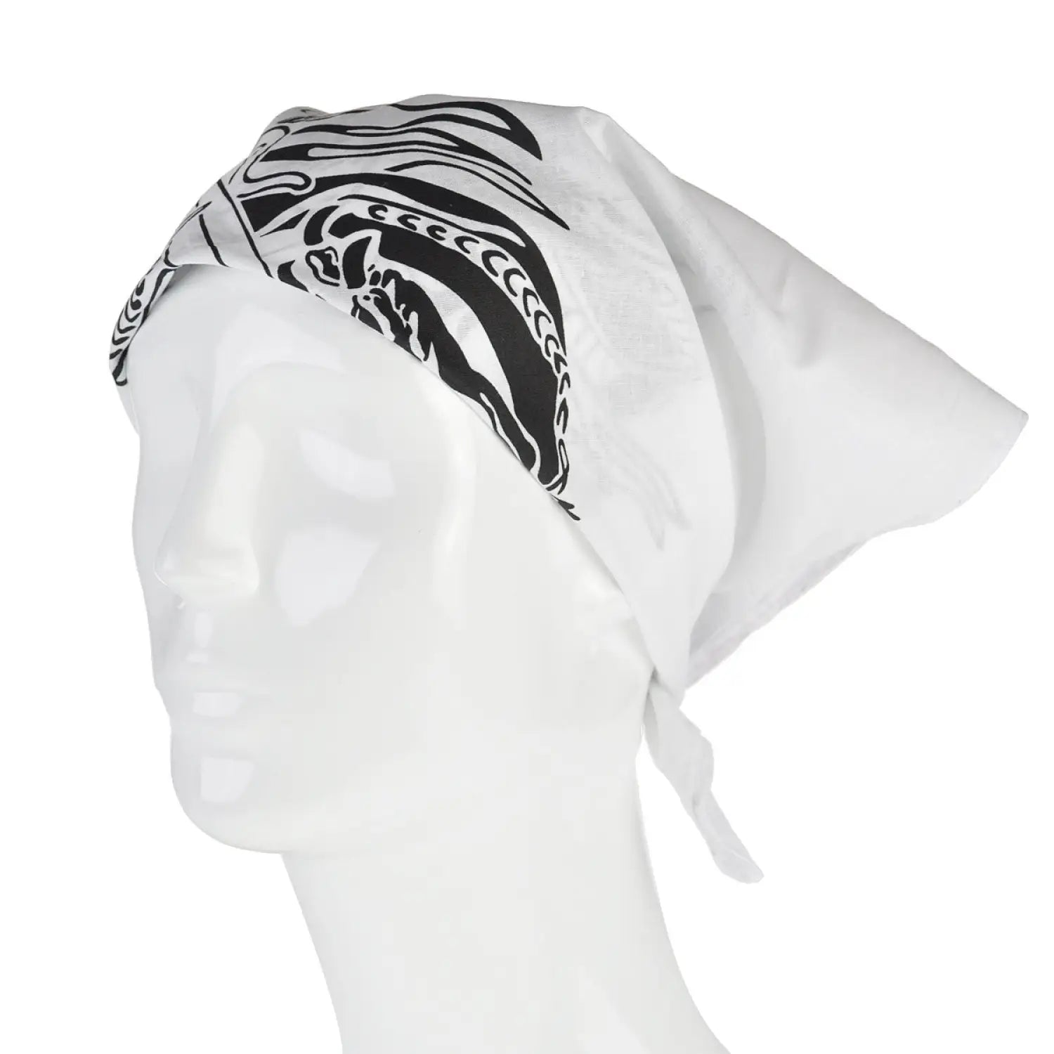 Dragon & Sword Print Bandana - 100% Cotton, white headband with black and white designs