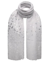 Dragonfly foil print oversized scarf with grey and white floral pattern
