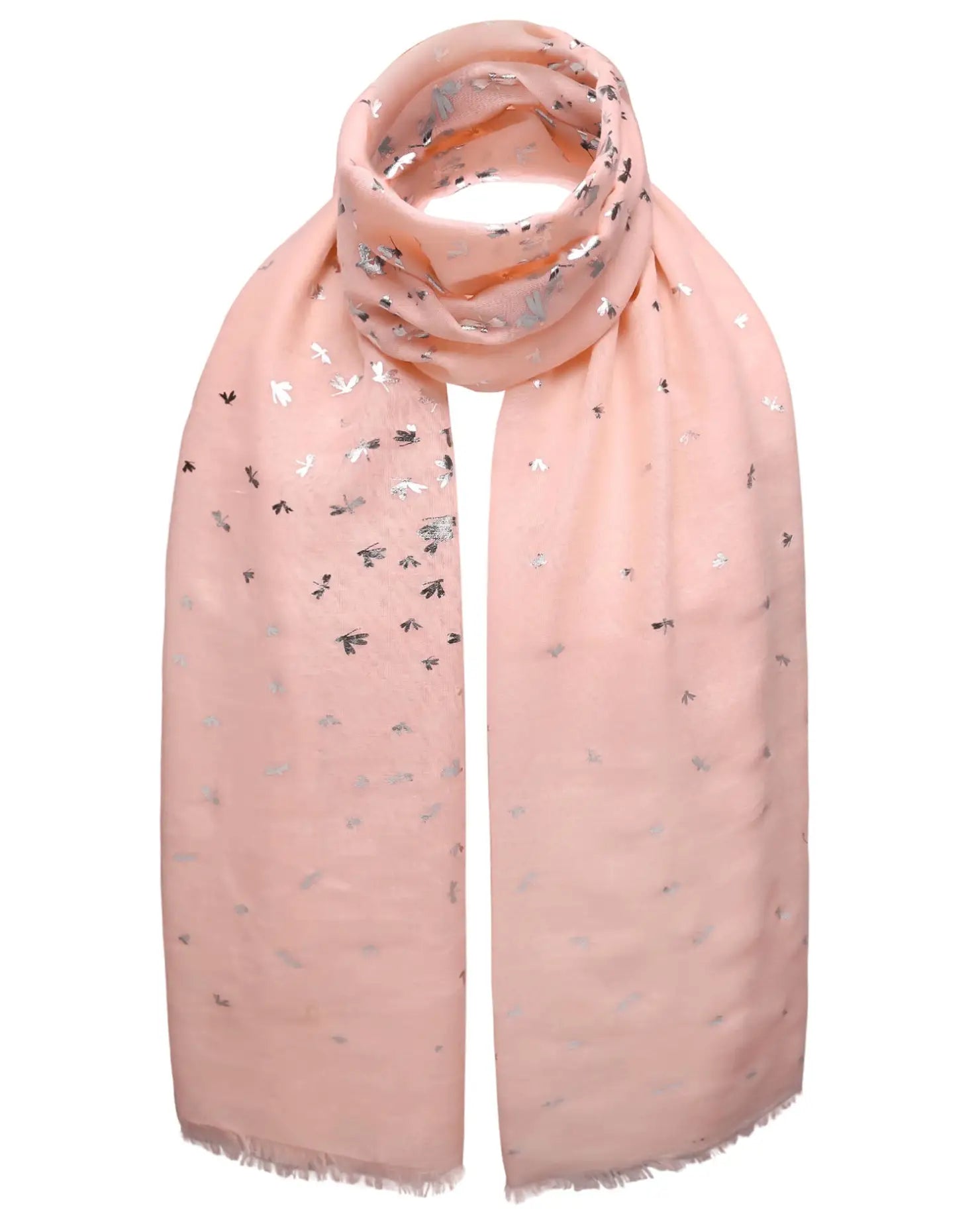 Dragonfly foil print pink scarf