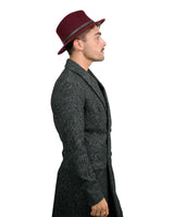 Elegant crushable fedora with leather trim on man in coat and hat