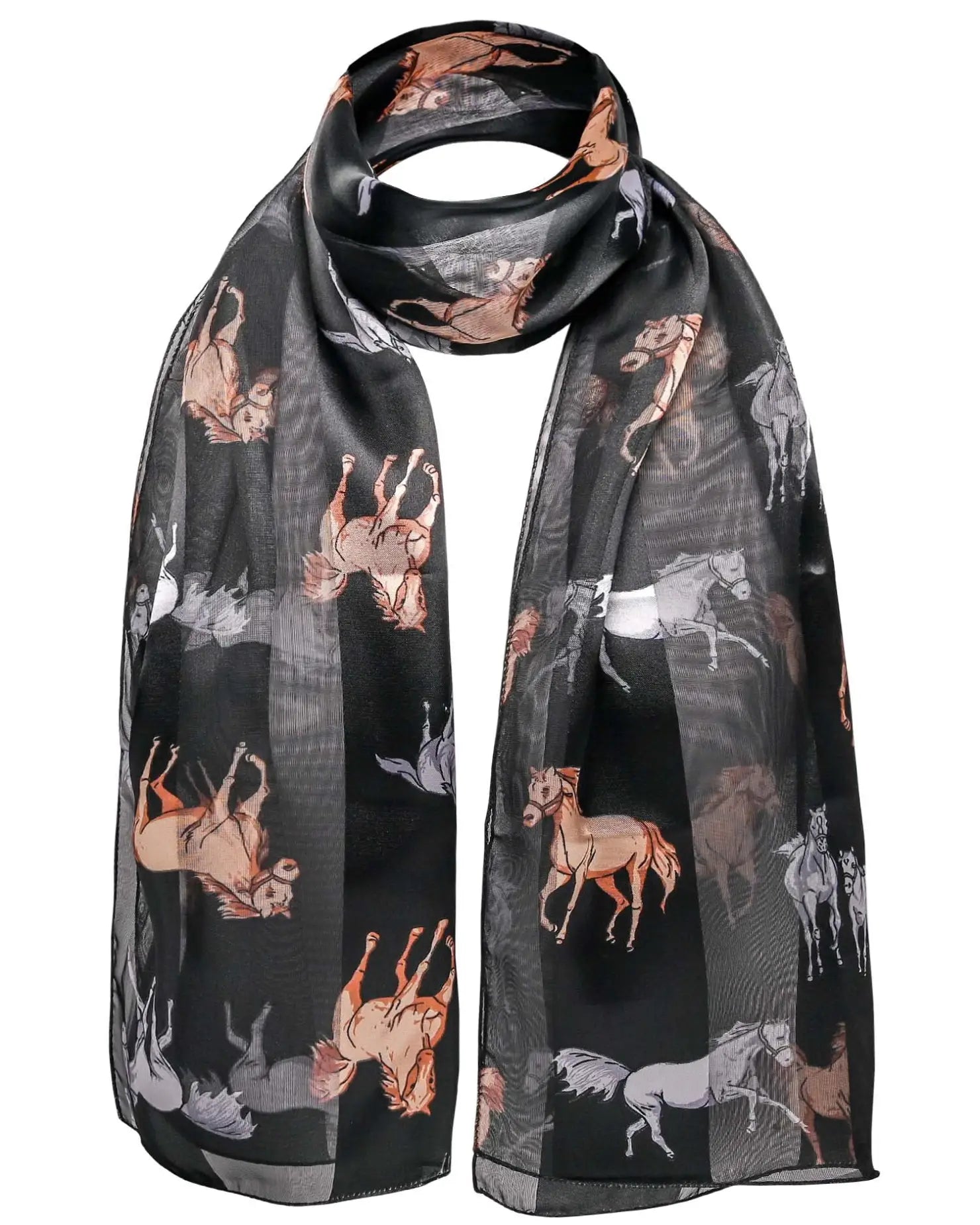 Elegant Equestrian Satin Silky Scarf with Horses Pattern
