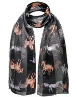 Elegant Equestrian Satin Silky Scarf with Horses Pattern