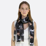 Woman wearing black and white scarf - Elegant Equestrian Satin Silky Scarf