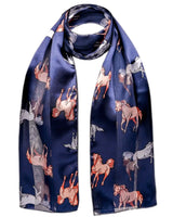 Blue horse print satin silky scarf from Elegant Equestrian