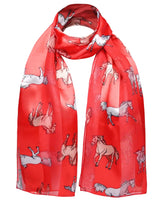 Red satin silky scarf with horses design.