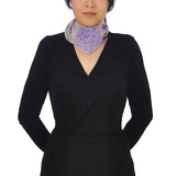 Woman in black dress with purple scarf - Elegant Floral Print Chiffon Scarf with Flower Pin