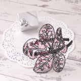 Pink butterfly on white doily with gift, Elegant Leaf Alice Headband with Spangle & Sequin Detailing