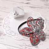 Red and black hair bow on white plate - Elegant Leaf Alice Headband with Spangle & Sequin Detailing