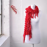 Elegant Plain Knitted Red Scarf with Fringe