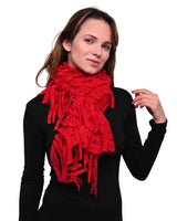 Elegant plain knitted red scarf for autumn and winter warmth.