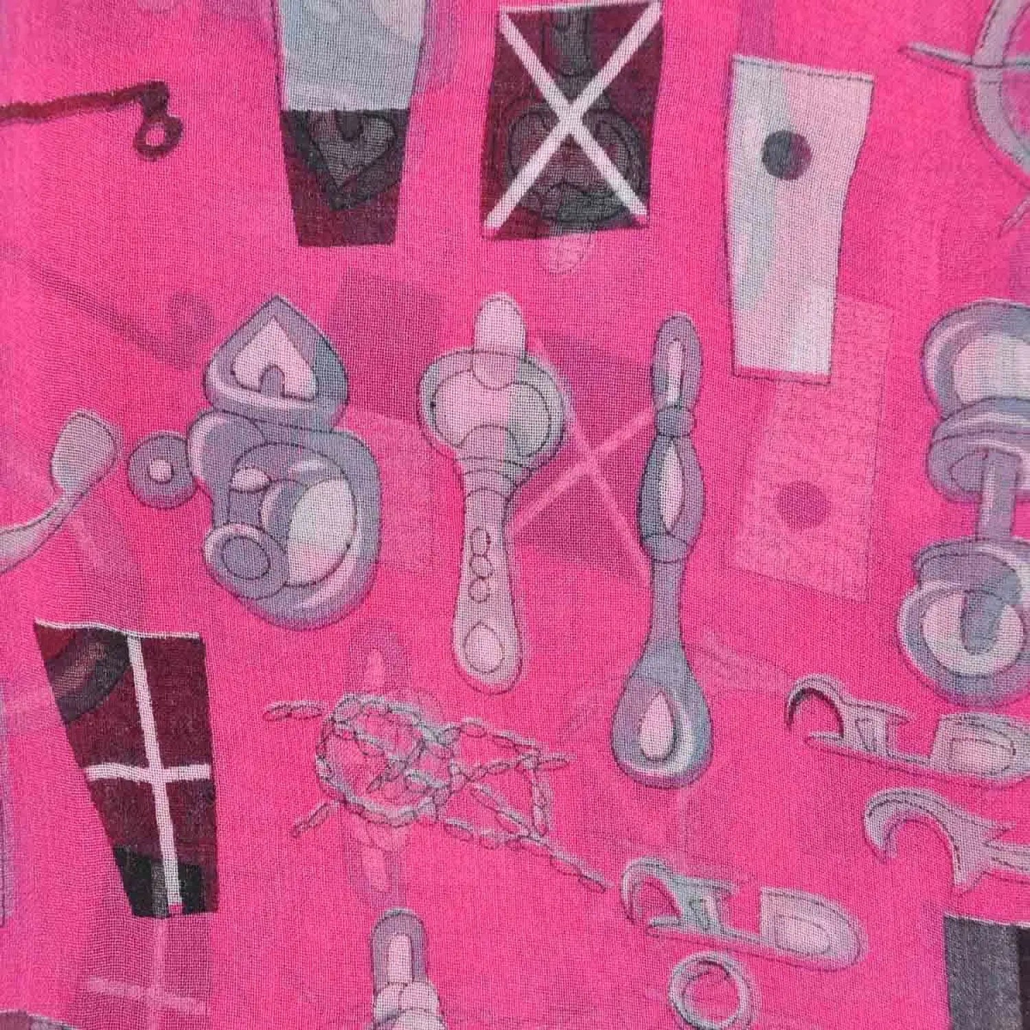 Pink silk blend summer scarf with sailor anchor design on a pink background.